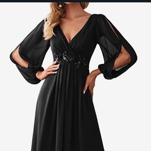 Black formal gown.  Beaded belt